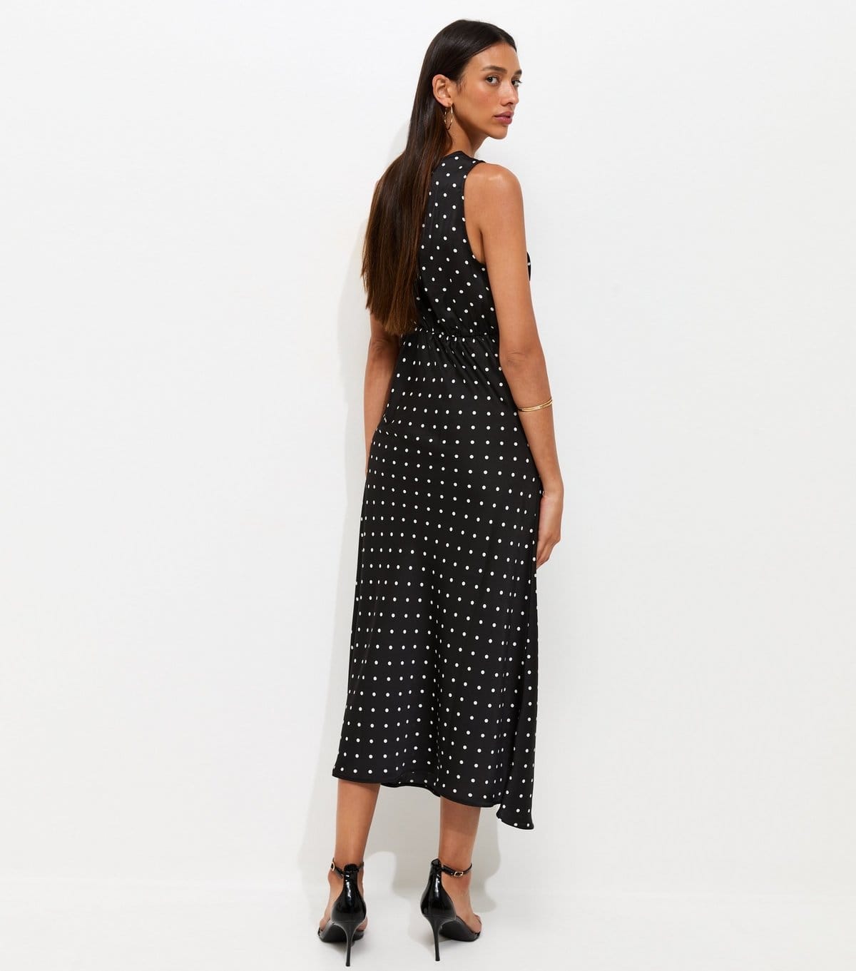 New Look Women's Black Satin Polka Dot Sleeveless Midi Dress New Look - 4