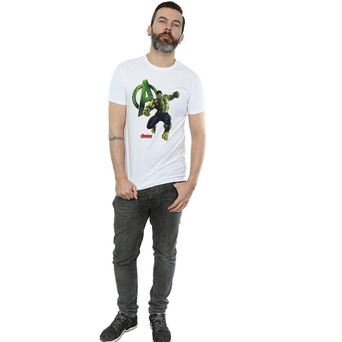 Avengers Age Of Ultron Avengers Age Of Ultron Men's Hulk Pose Cotton T-Shirt in White
