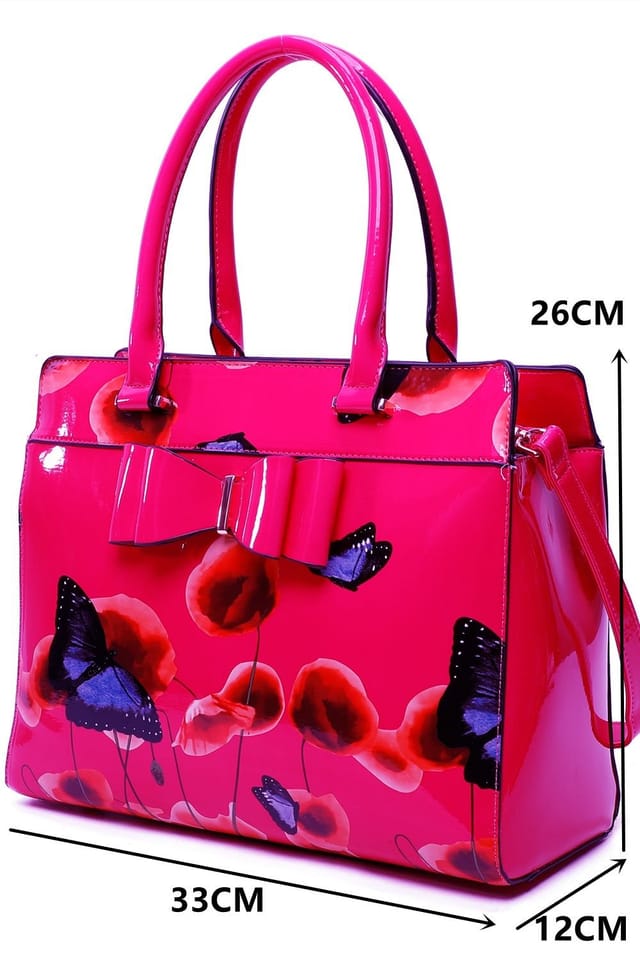 Fontanella Fashion Fontanella Fashion Women's Papavero 2IN1 PU Patent Poppy Flower & Buttlefly Bucket Shaped With Purse Set in Red - 3