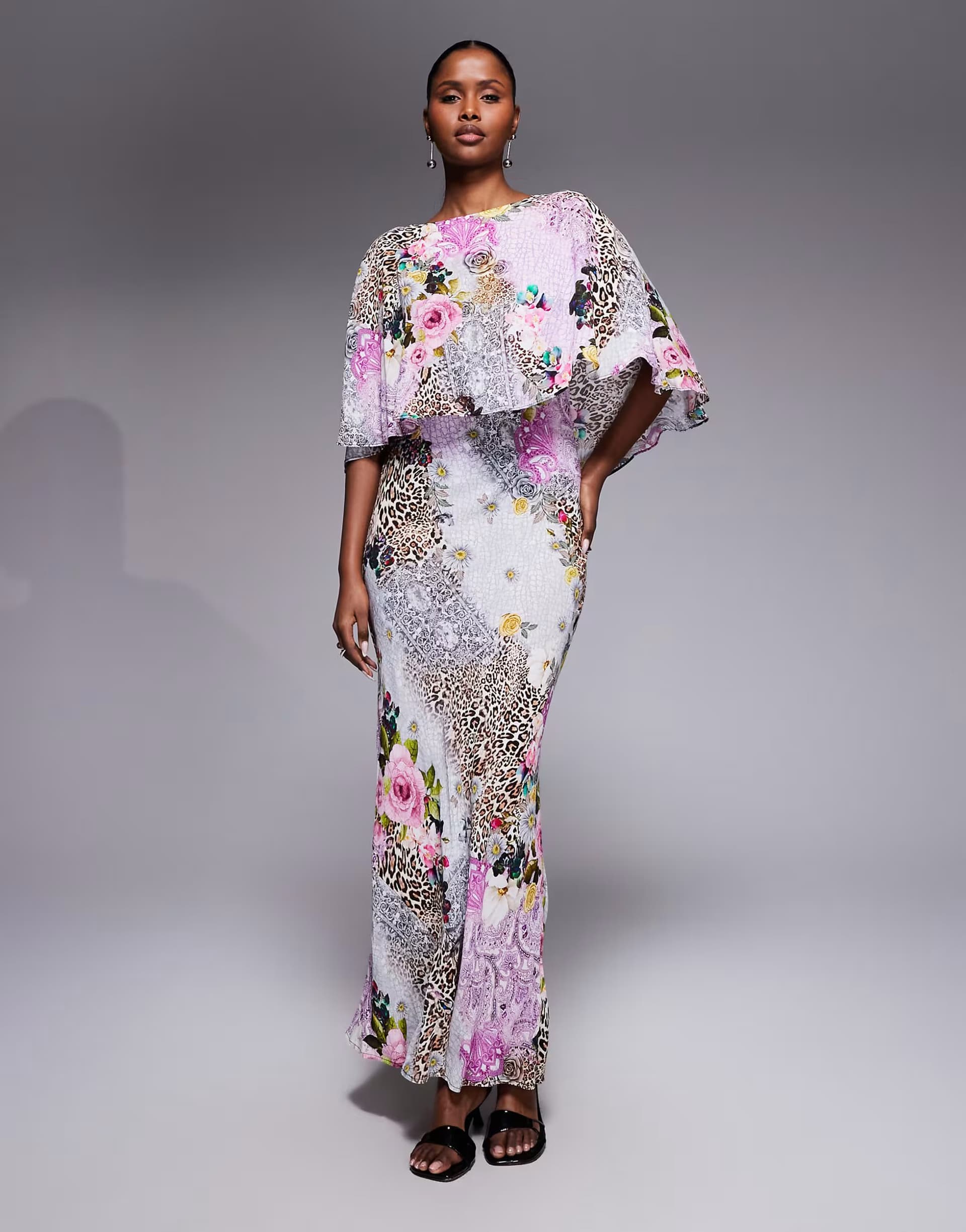 ASOS AFRM Izel maxi dress with cape detail in floral patchwork