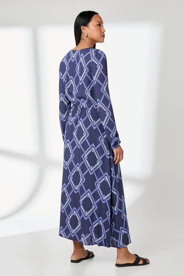 Principles Principles Women's Geo Print V Neck Midi Dress in Navy - 3