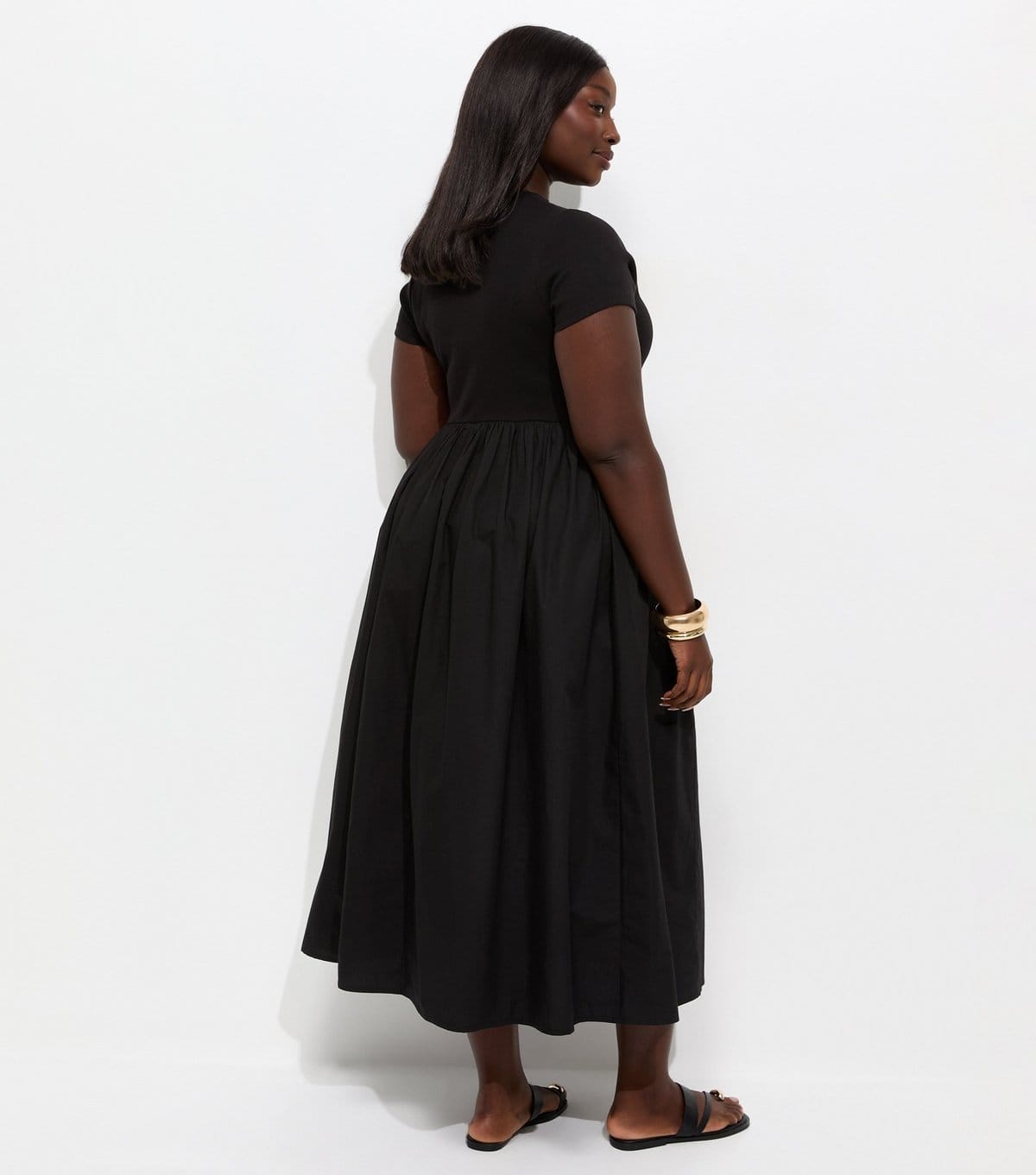 New Look Women's Plus Size Black Cotton Rich Drop Waist Short Sleeve Midi Dress Curves New Look - 4