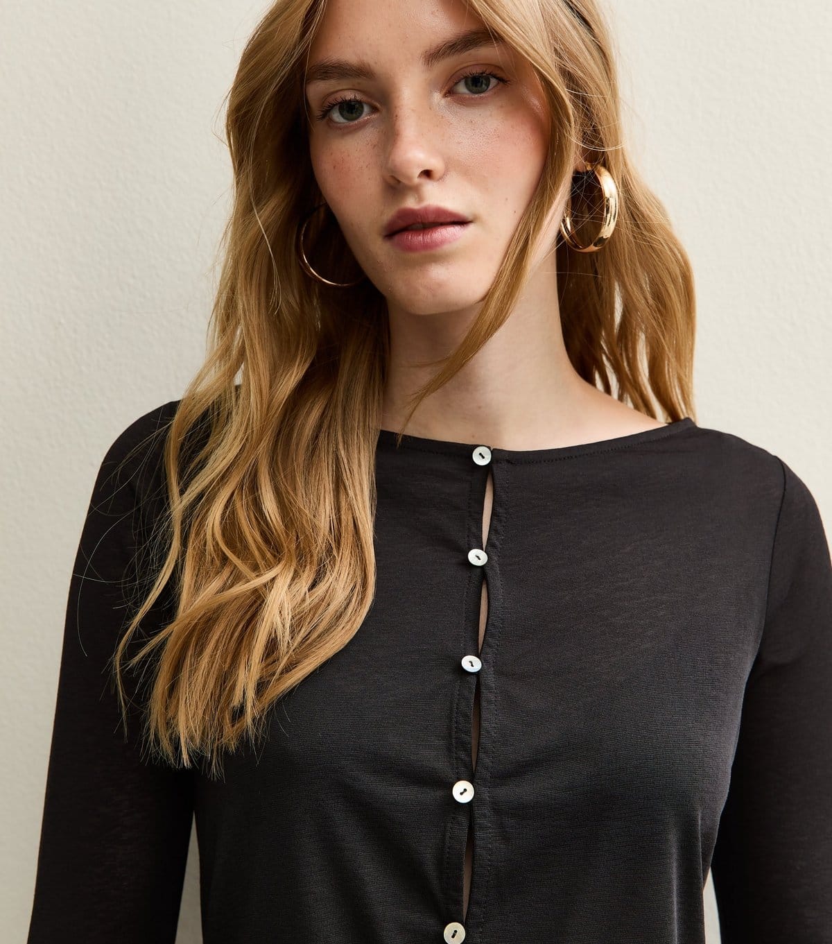New Look Black Mesh Long Sleeve Top