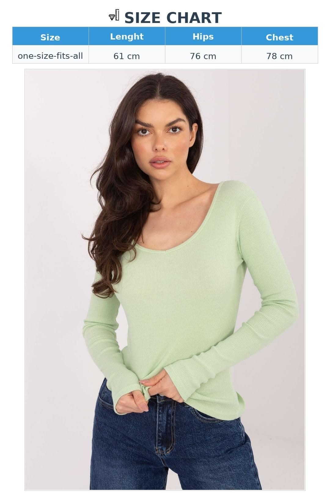 Love Lace Love Lace Women's Ribbed Cotton V Neck Fitted Long Sleeve Top in Green - 4