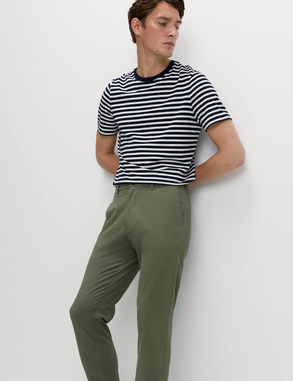 Marks & Spencer M&S Slim Fit Cotton Rich Stretch Chinos in Moss Green