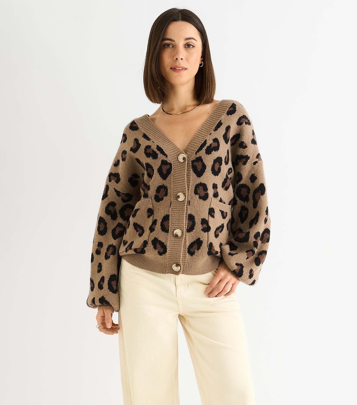 Gini London Women's Camel Animal Print Cardigan Gini London New Look