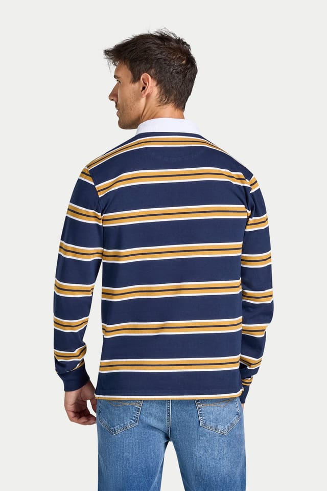 raging bull Raging Bull Men's L/S Tri Colour Stripe Rugby Shirt in Navy - 2