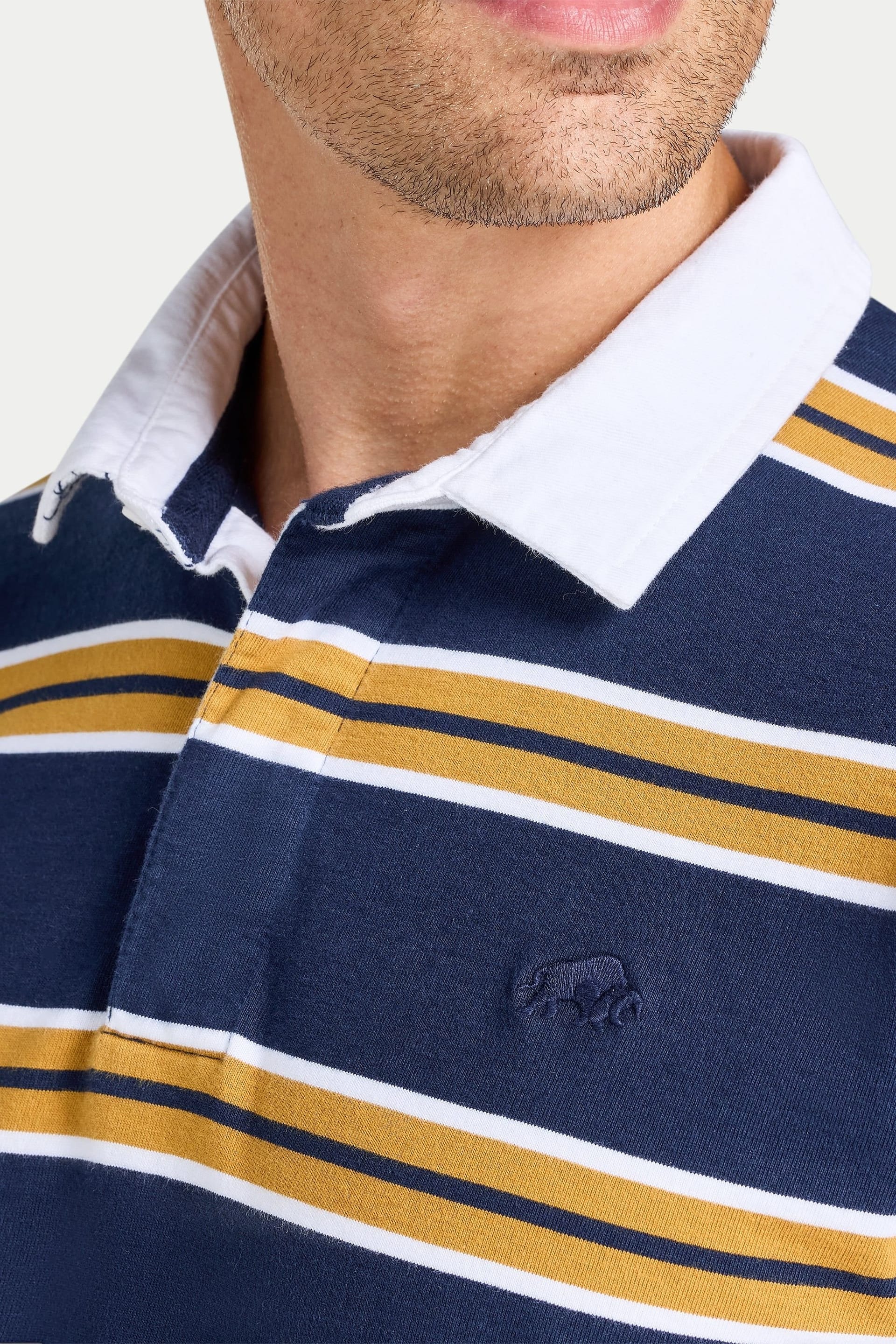 raging bull Raging Bull Men's L/S Tri Colour Stripe Rugby Shirt in Navy - 4