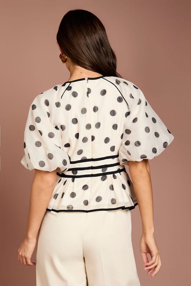 Coast Coast Women's Puff Sleeve Polka Dot 2 In 1 Jumpsuit in Beige - 3