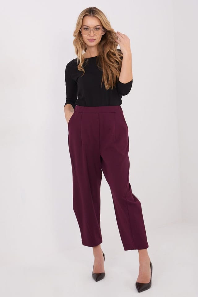 Love Lace Love Lace Women's Comfort High Waist Tapered Trousers with Pockets in Burgundy - 2