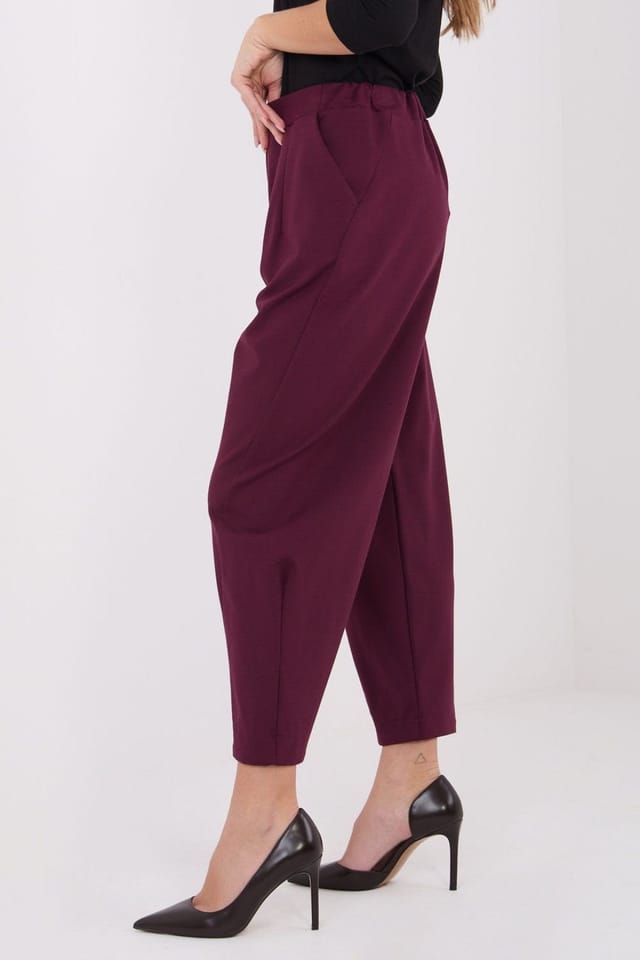 Love Lace Love Lace Women's Comfort High Waist Tapered Trousers with Pockets in Burgundy - 3
