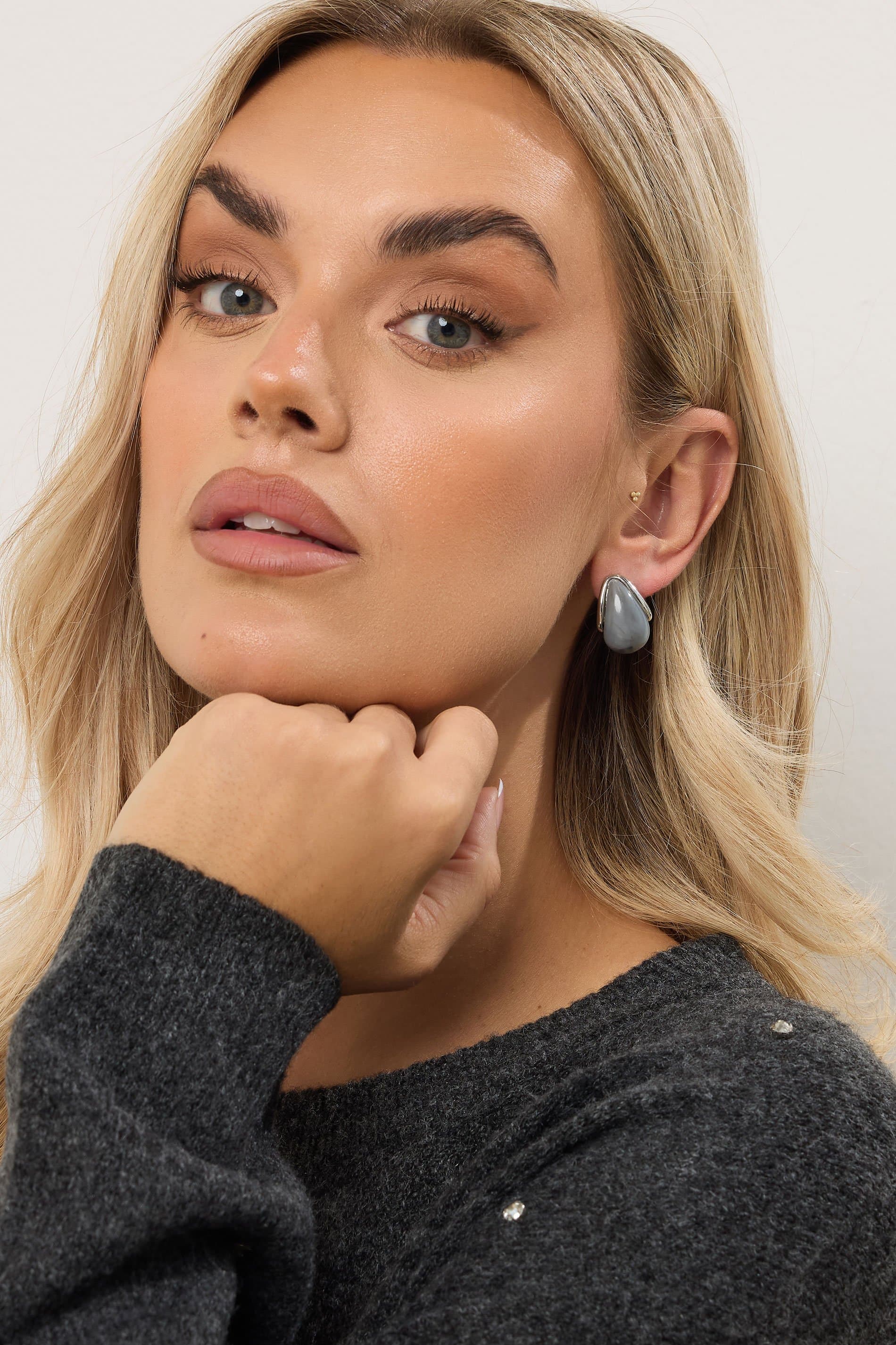Yours Silver Tone Marble Teardrop Stud Earrings