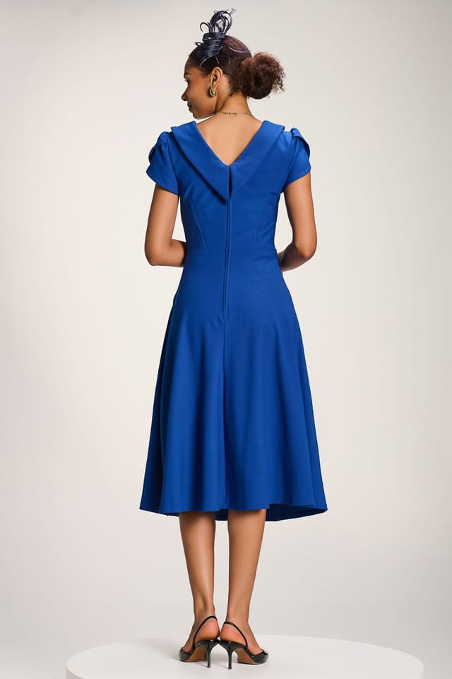 Jolie Moi Jolie Moi Women's Roll Neck Petal Sleeve Midi Dress in Blue - 2