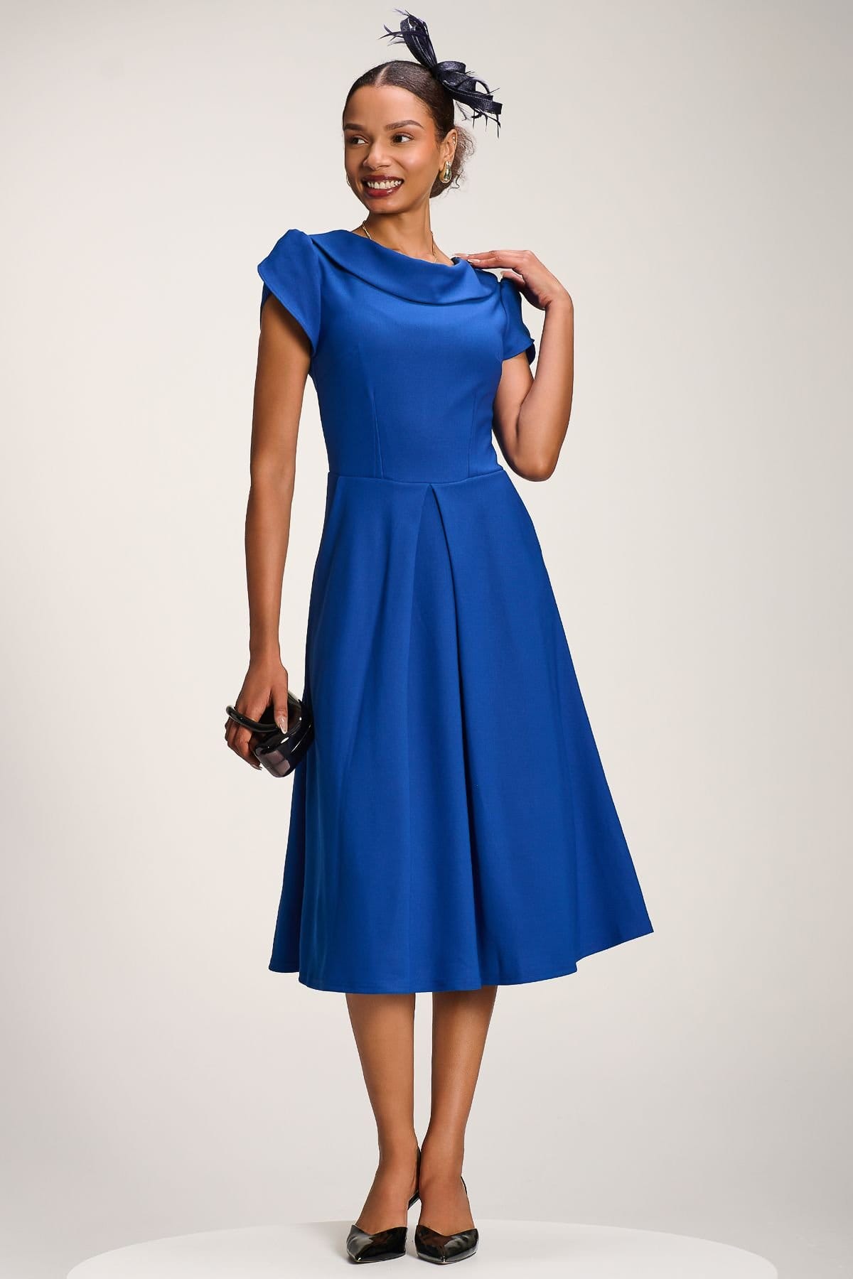 Jolie Moi Jolie Moi Women's Roll Neck Petal Sleeve Midi Dress in Blue - 4
