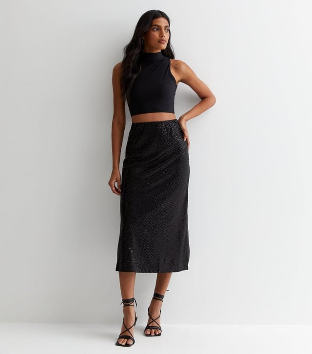 Gini London Women's Black Sequin Midi Skirt Gini London New Look - 2