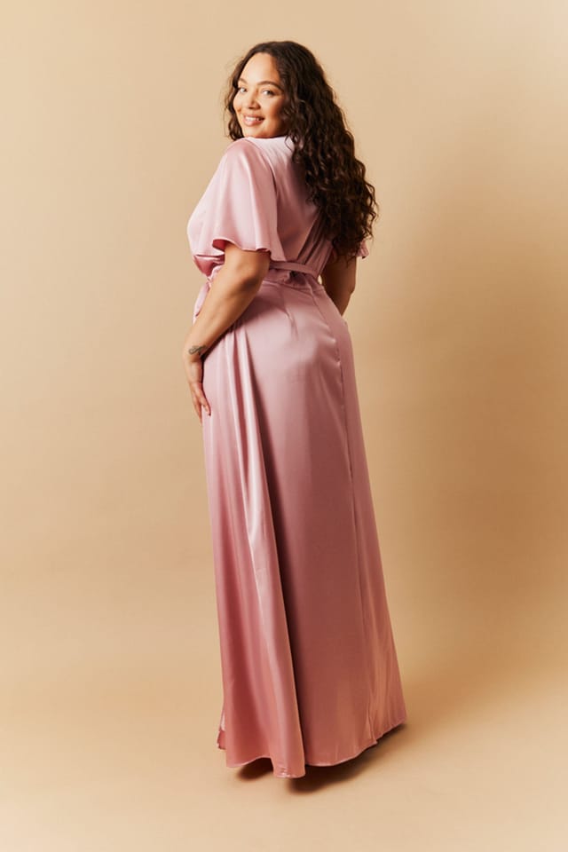 In The Style In The Style Women's Satin Wrap Tie Angel Sleeve Maxi Dress in Pink - 2