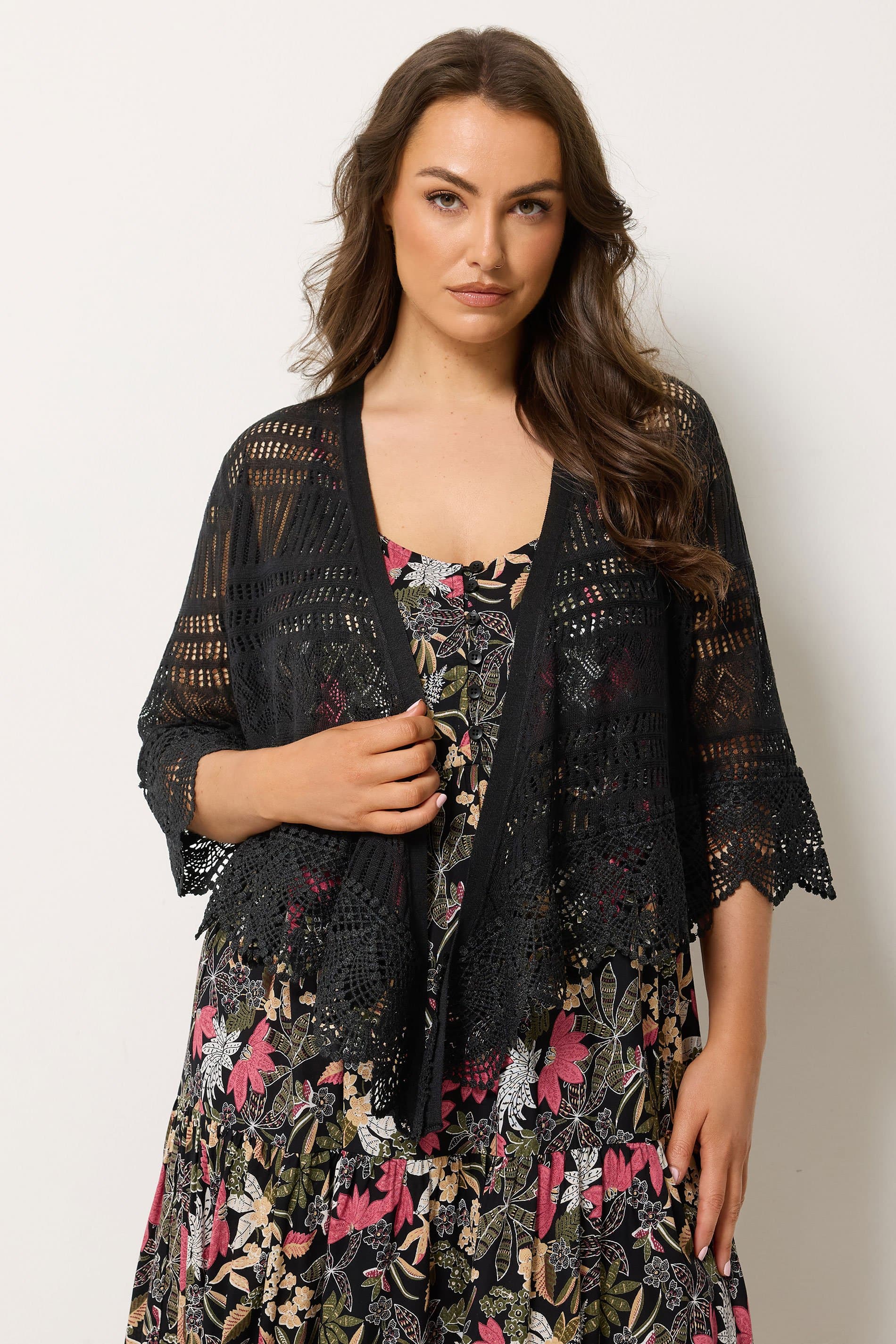 Yours Plus Size Black Waterfall Cardigan
