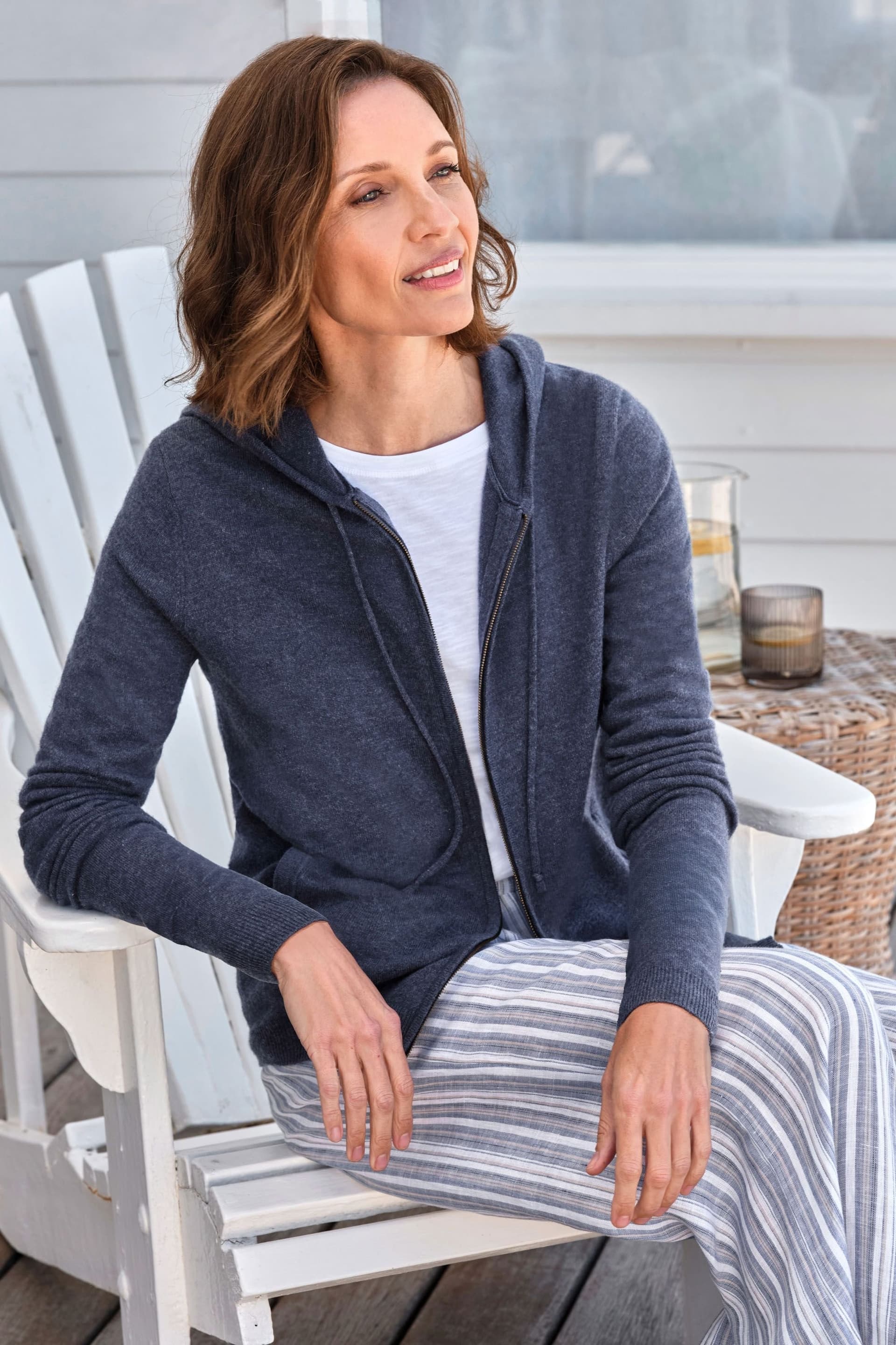 WoolOvers WoolOvers Women's Cashmere & Merino Luxe Lounge Hoodie in Mid Blue