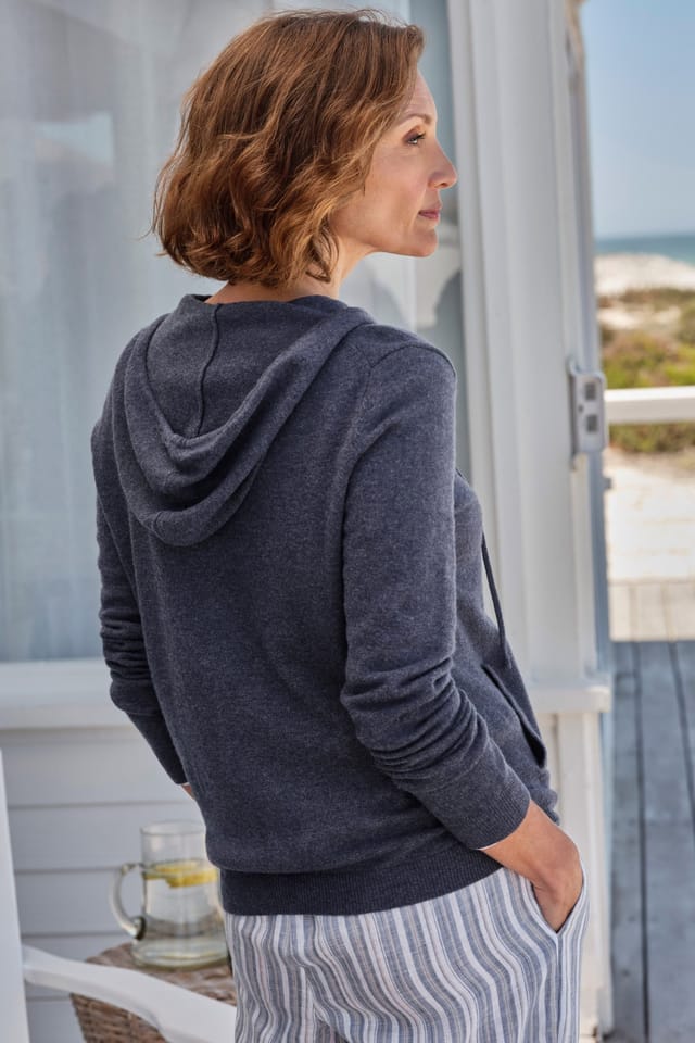 WoolOvers WoolOvers Women's Cashmere & Merino Luxe Lounge Hoodie in Mid Blue - 3