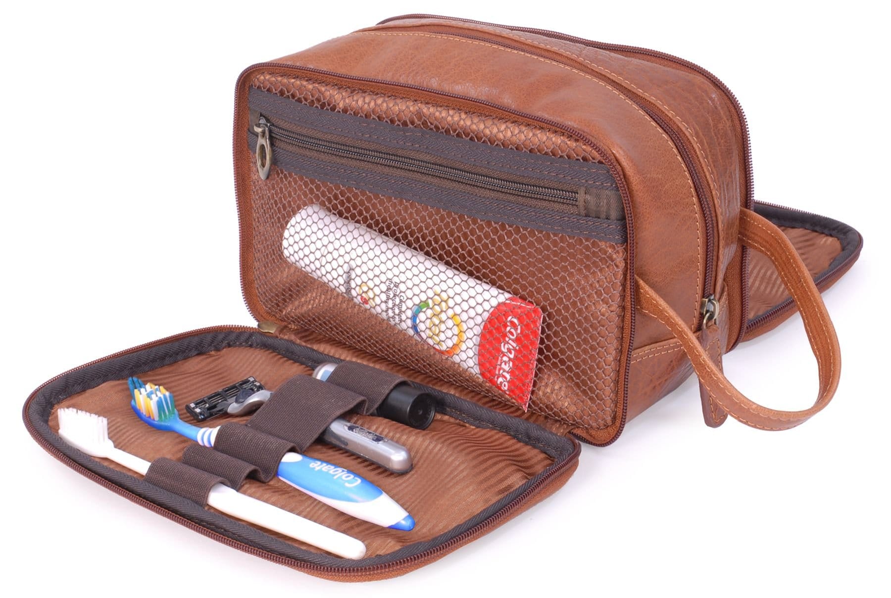 Bucklestone Bucklestone Men's Durham Leather Wash Bag in Tan - 4