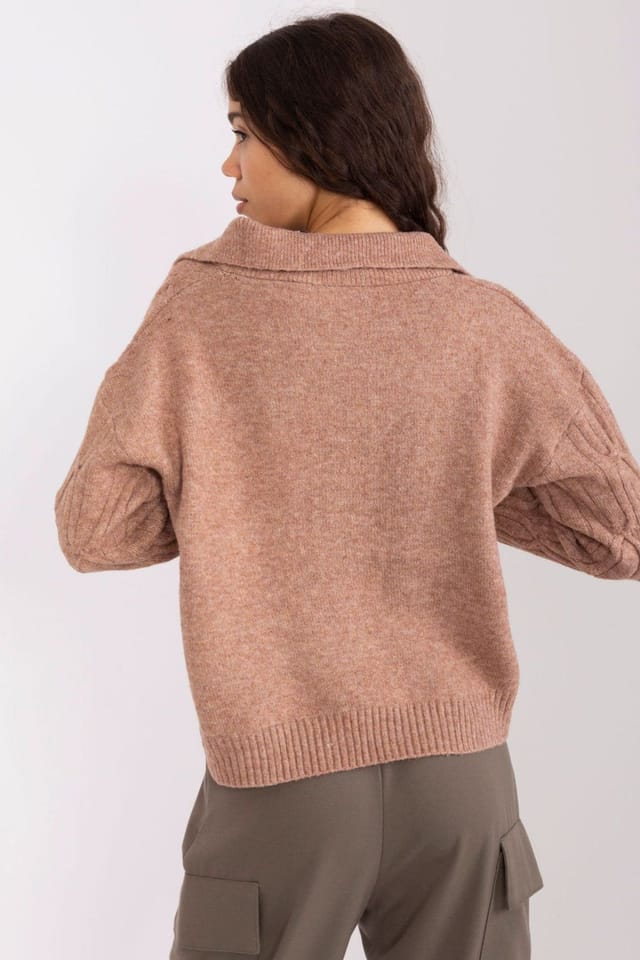 Love Lace Love Lace Women's Textured Acrylic Long Sleeve Sweater with Collar in Brown - 3