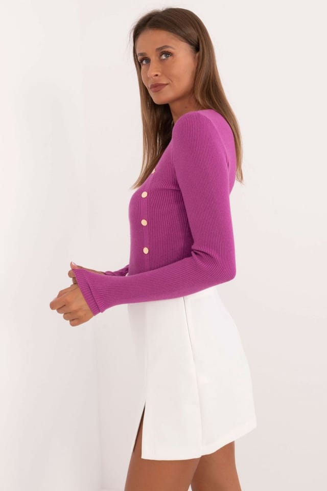 Love Lace Love Lace Women's Casual Ribbed Viscose Blend Button Sweater in Violet - 2
