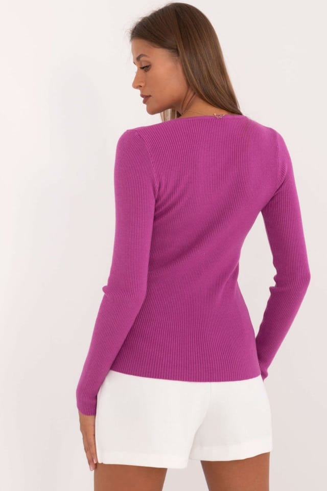 Love Lace Love Lace Women's Casual Ribbed Viscose Blend Button Sweater in Violet - 3