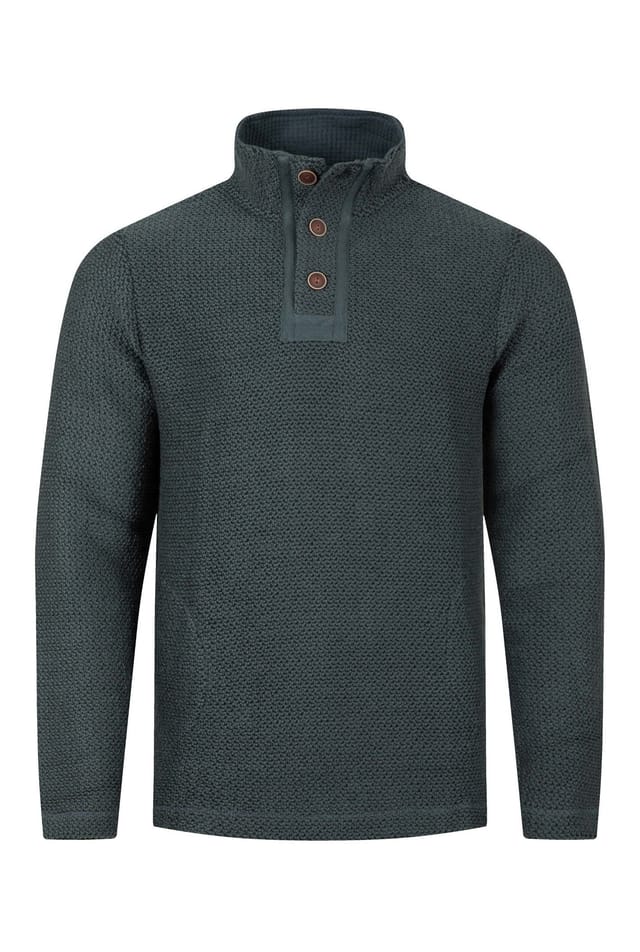 Weird Fish Weird Fish Men's Sandon Button Neck Macaroni Sweatshirt in Navy - 2