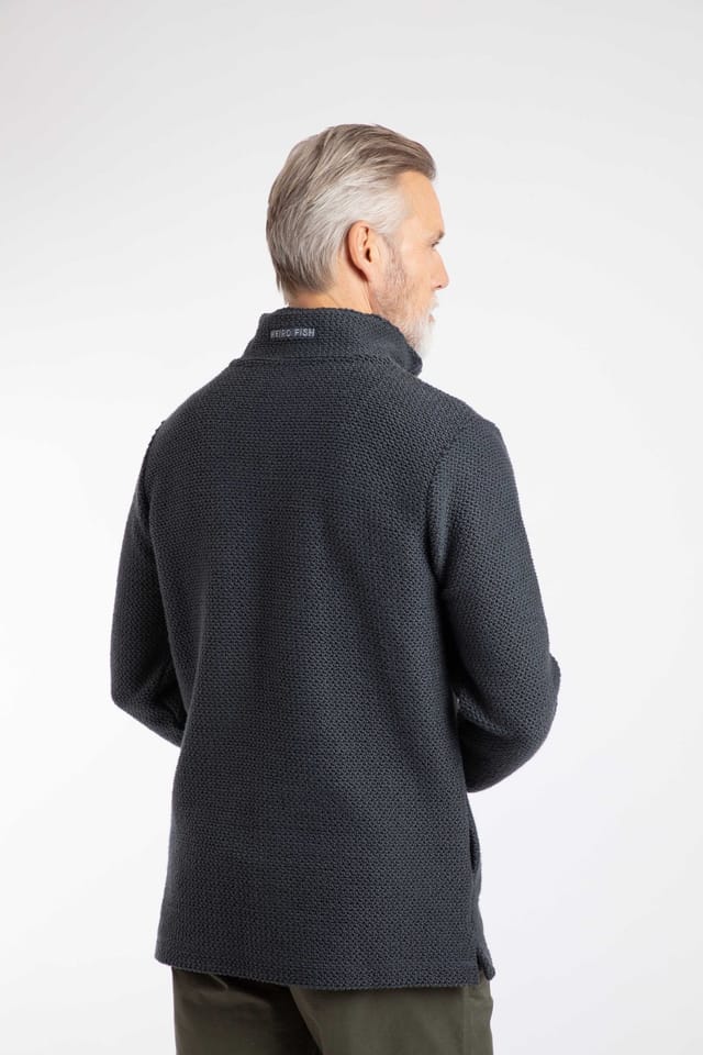 Weird Fish Weird Fish Men's Sandon Button Neck Macaroni Sweatshirt in Navy - 3