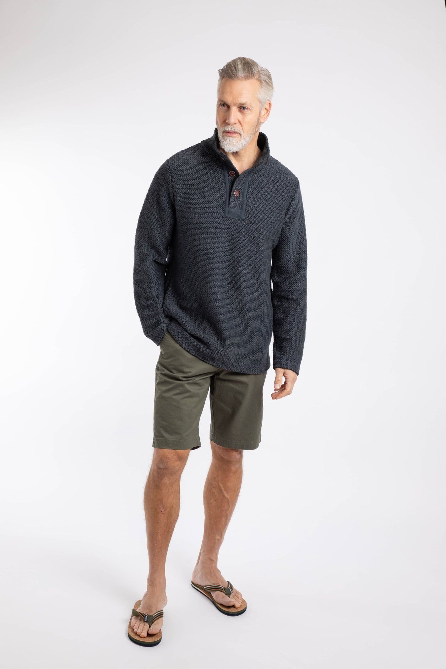 Weird Fish Weird Fish Men's Sandon Button Neck Macaroni Sweatshirt in Navy - 4