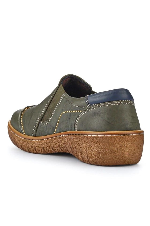Pavers Pavers Women's Elasticated Leather Slip-On Shoes in Khaki - 3
