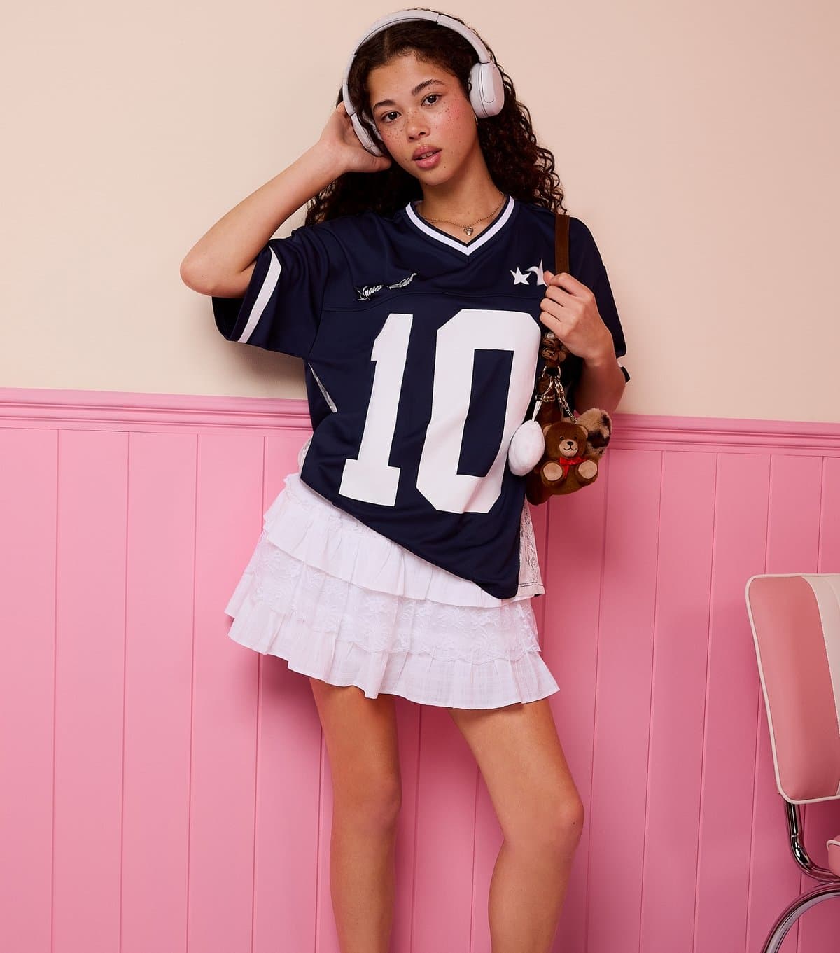 New Look Girls' Navy Lace Insert Football Top New Look