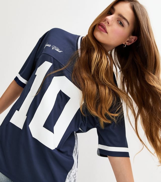New Look Girls' Navy Lace Insert Football Top New Look - 2