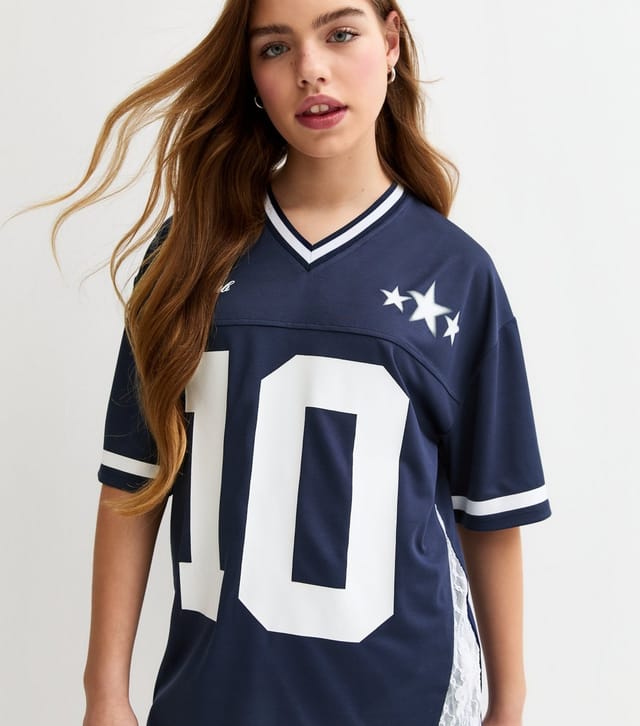New Look Girls' Navy Lace Insert Football Top New Look - 3