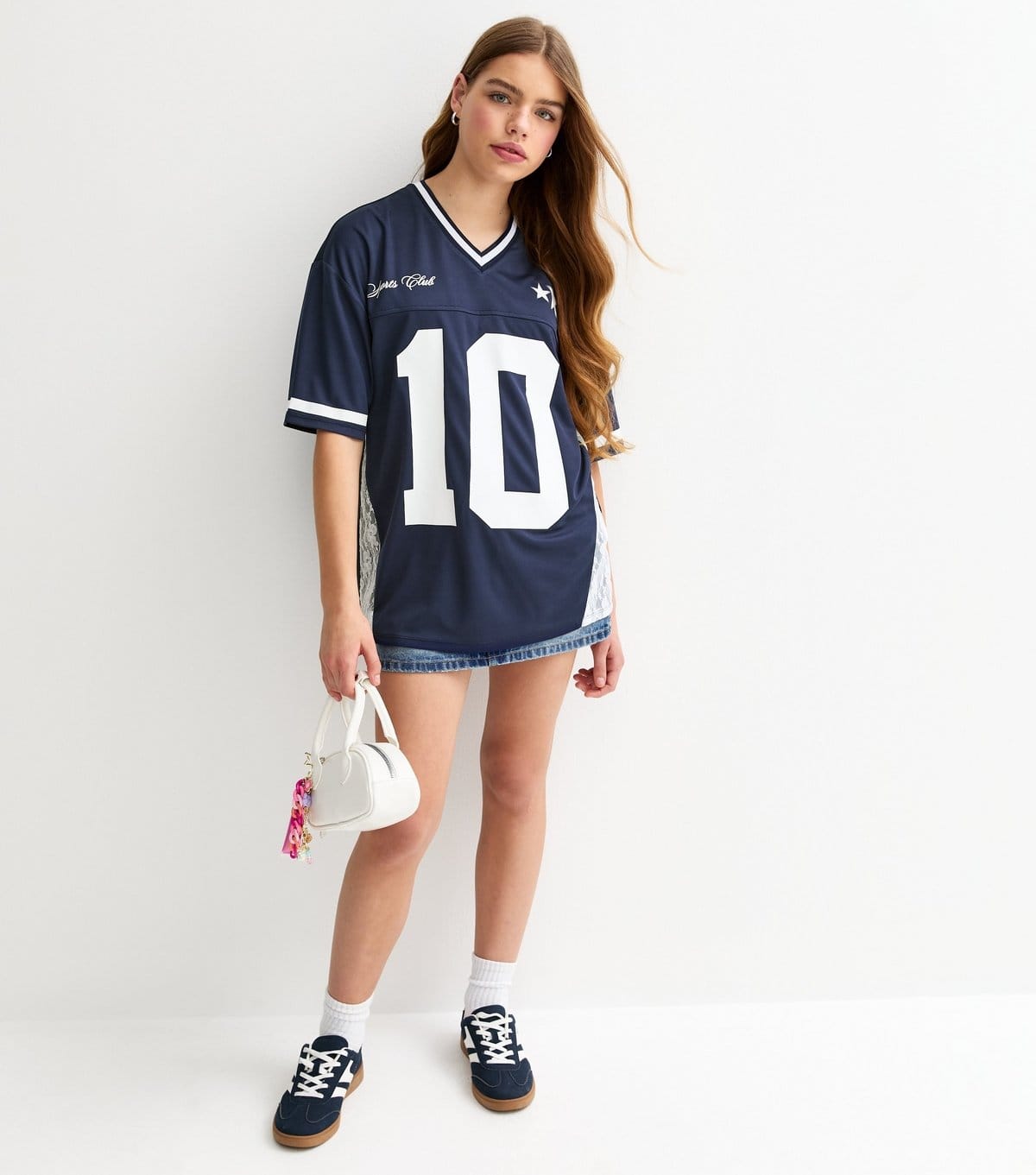 New Look Girls' Navy Lace Insert Football Top New Look - 4