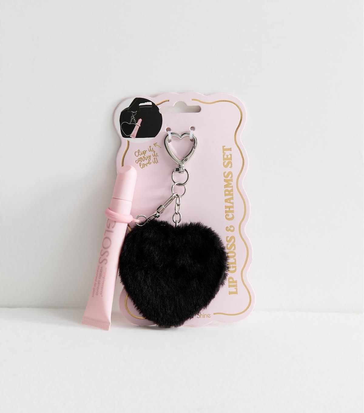 New Look Simple Pleasures Black Mirror Heart Lip Gloss Key Ring New Look