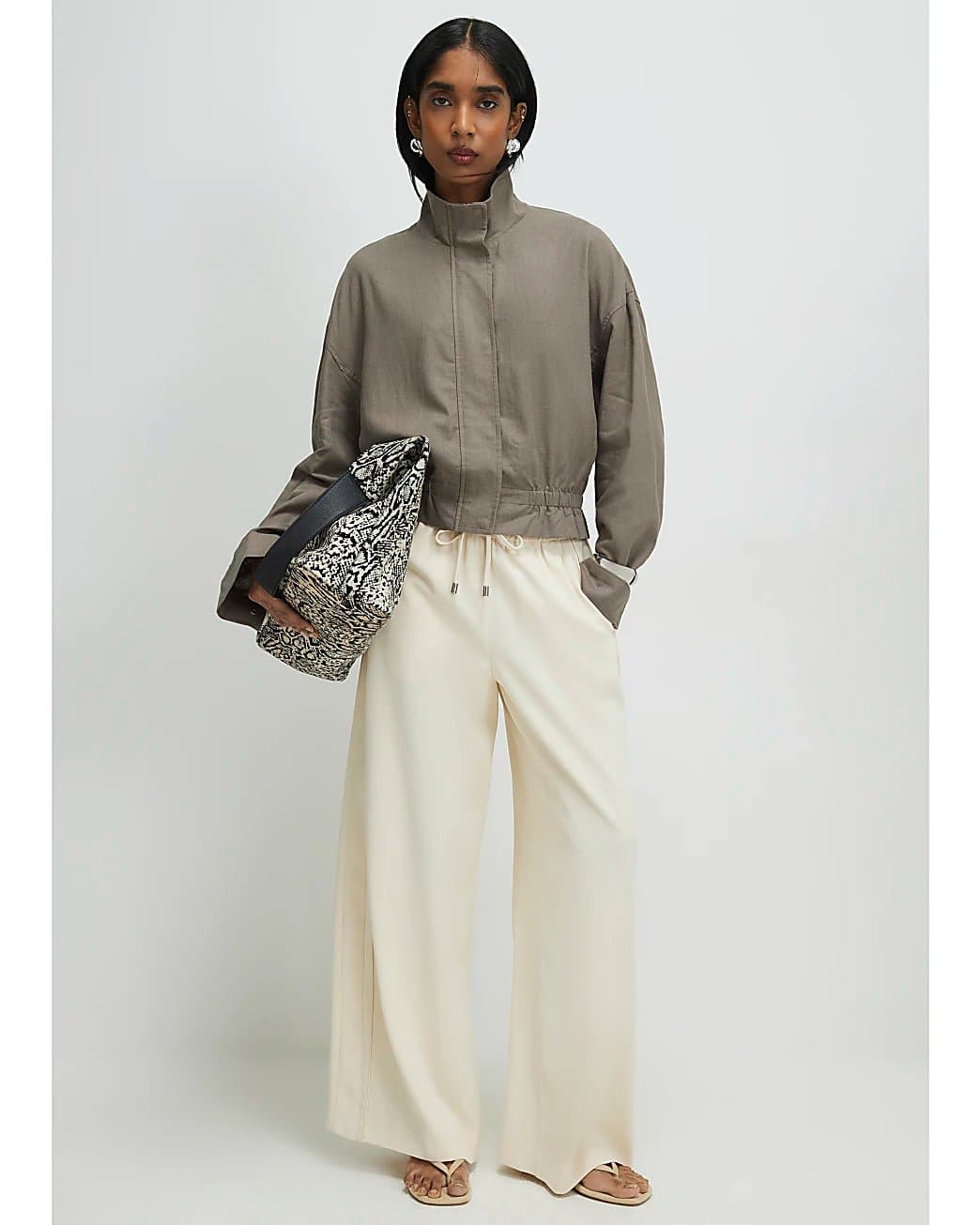 River Island River Island Womens Cream Wide Leg Drawstring Smart Joggers