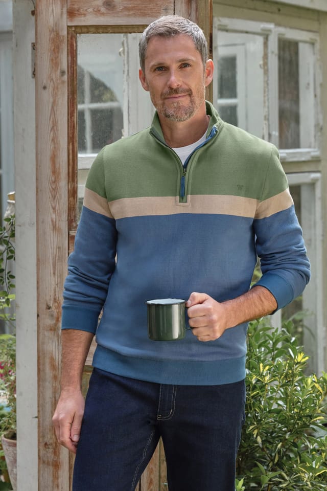 WoolOvers WoolOvers Men's Cotton Half Zip Jumper - 2