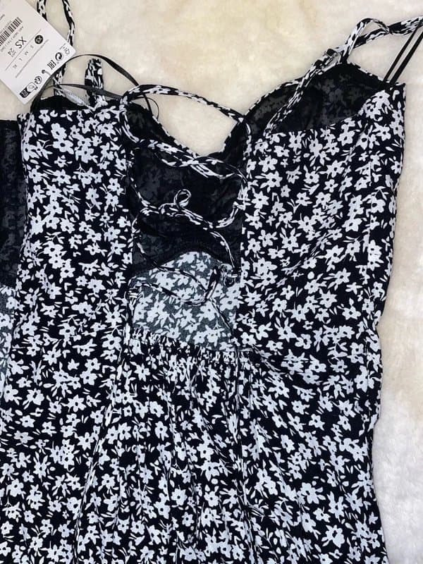 Bershka Black and white long floral dress