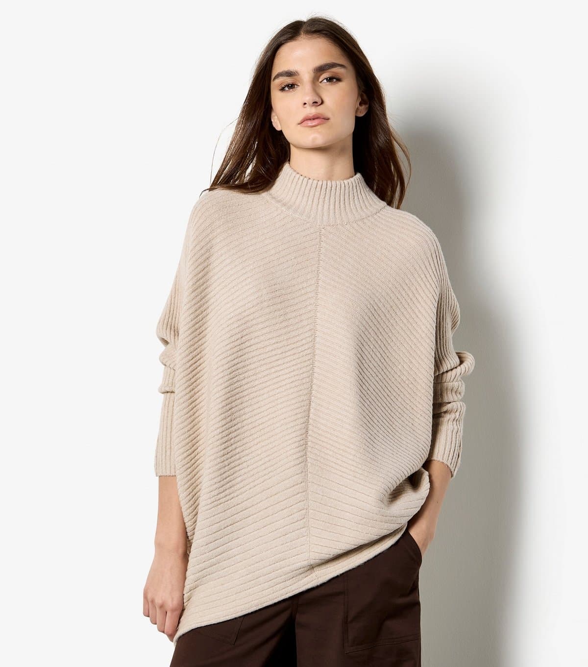 Apricot Women's Stone Chevron Knit High Neck Jumper Apricot New Look