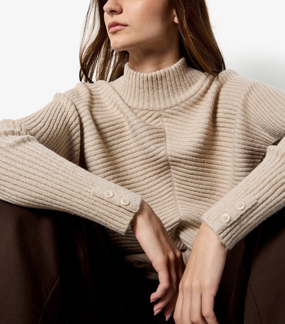 Apricot Women's Stone Chevron Knit High Neck Jumper Apricot New Look - 4