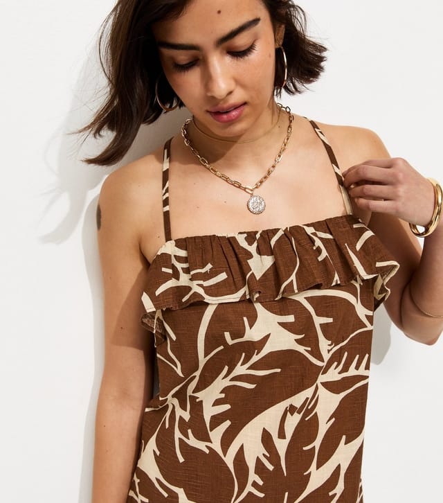 New Look Women's Brown Leaf Pattern Strappy Ruffle Midi Dress New Look - 3
