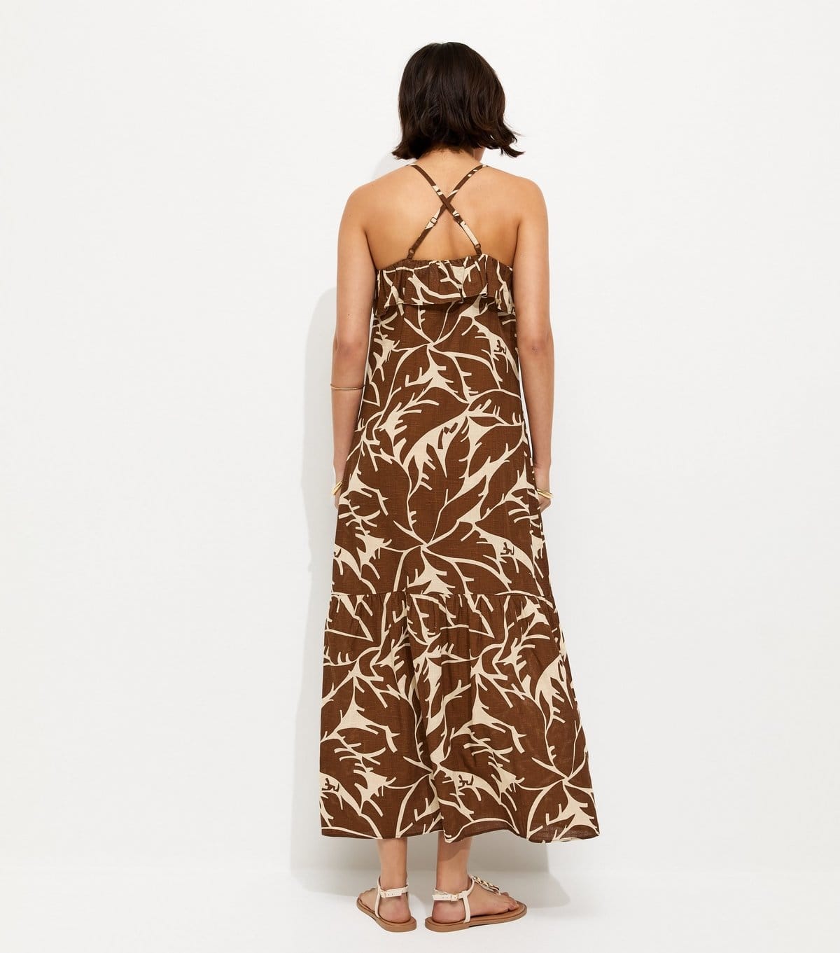 New Look Women's Brown Leaf Pattern Strappy Ruffle Midi Dress New Look - 4