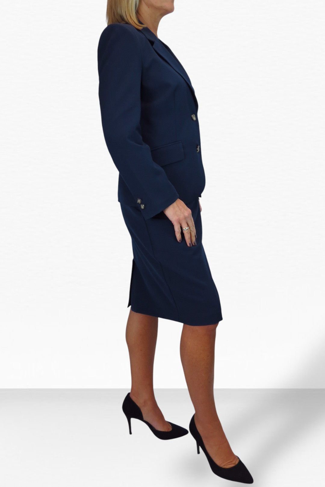 Paulo Due Paulo Due Women's 2 Piece Tailored Skirt Suit in Navy - 3