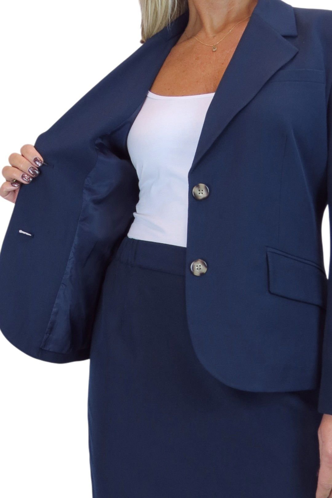 Paulo Due Paulo Due Women's 2 Piece Tailored Skirt Suit in Navy - 4