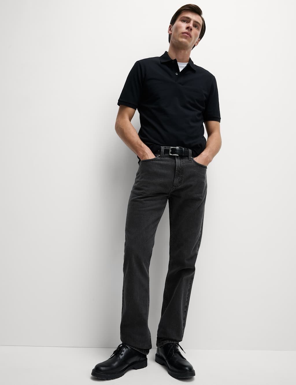 Marks & Spencer M&S Dark Grey Cotton Straight Fit Jeans