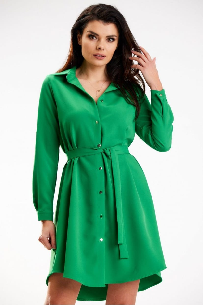 Love Lace Love Lace Women's Long Sleeve Shirt Mini Dress With Belted Waist in Green - 1