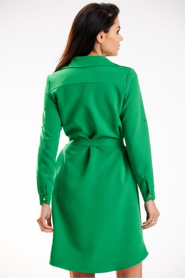 Love Lace Love Lace Women's Long Sleeve Shirt Mini Dress With Belted Waist in Green - 3