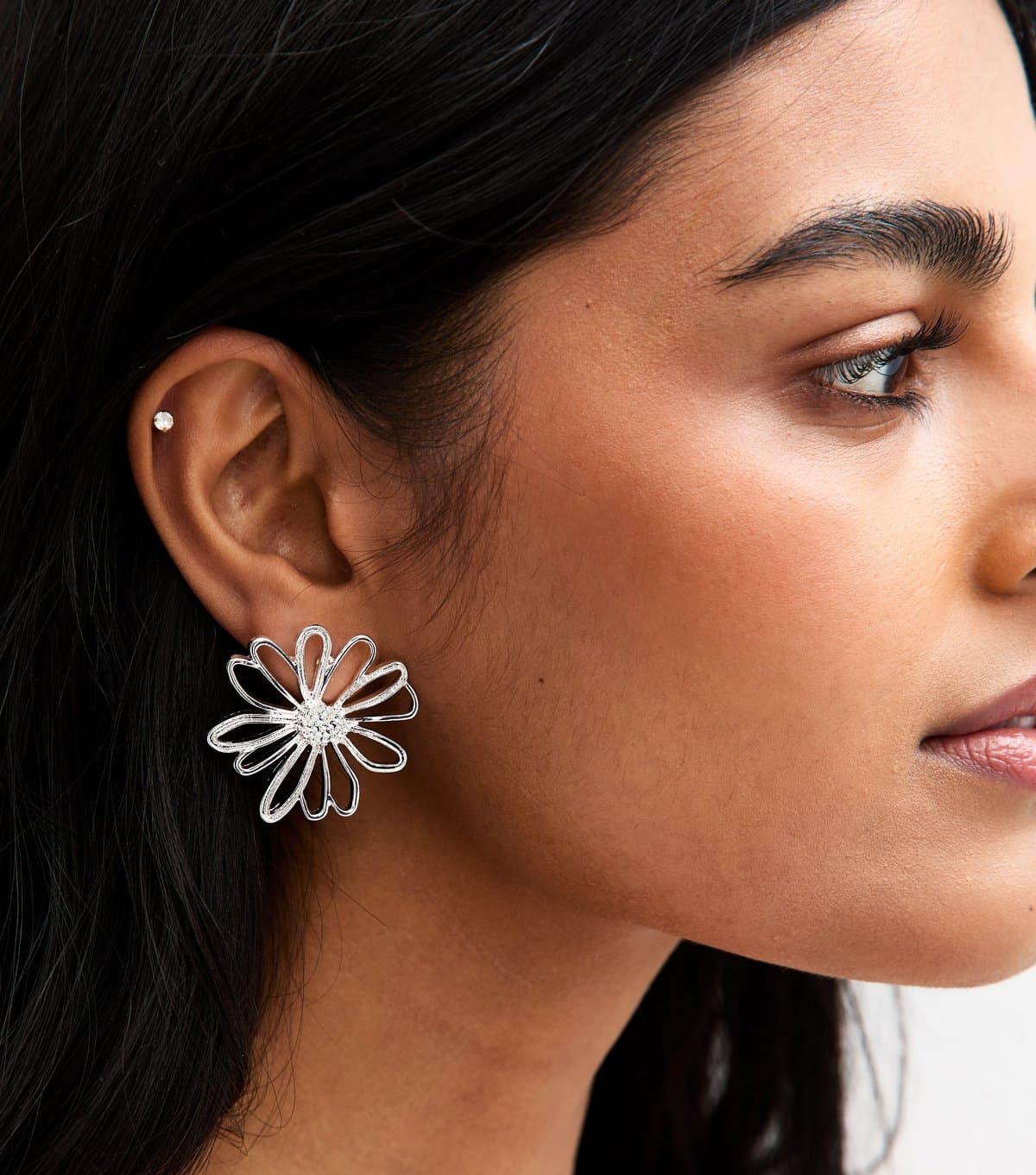 New Look Silver Tone Cut Out Flower Stud Earrings New Look