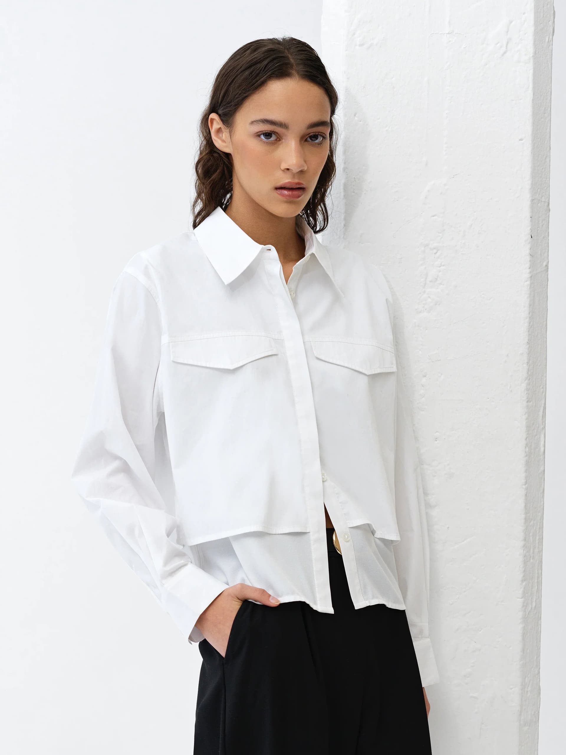 French Connection French Connection White Layered Linen Shirt